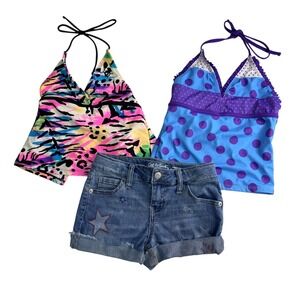 Girls Outfit Bundle Sz 8 Justice Swim Tankini Top Cat & Jack Denim Shorts Summer